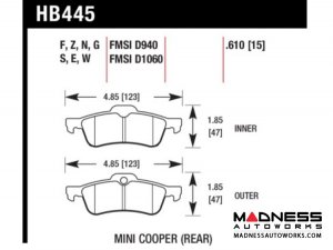 MINI Cooper Performance Brake Pad Set by Hawk Performance - HPS - Rear (R50 / R52 / R53 Models)